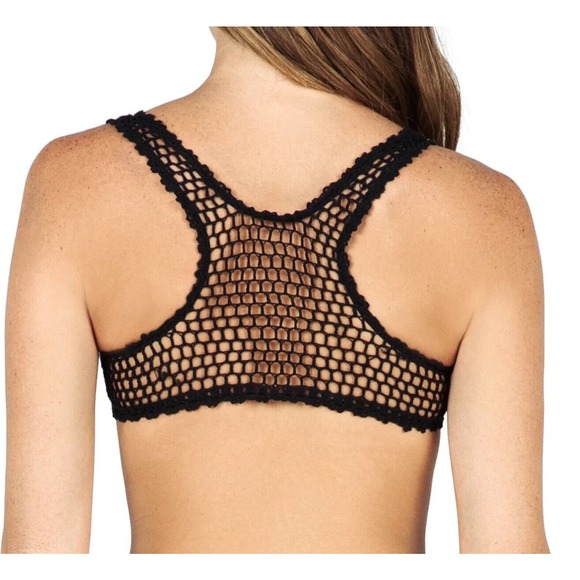 VOLCOM‎ WOMEN'S SWIMWEAR BLACK SIZE LARGE PRINTED CROCHET BACK TOP Large NWT - Picture 2 of 2